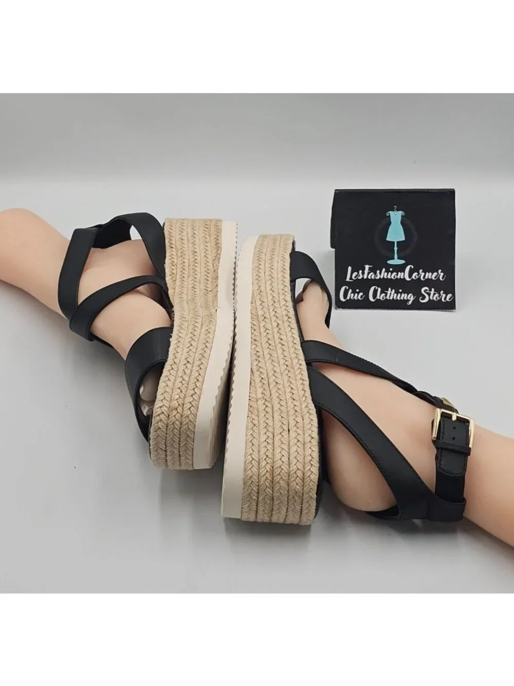 NWOB Michael Kors Women's Black Leather Lowry Espadrille Sandals Size 10 3720